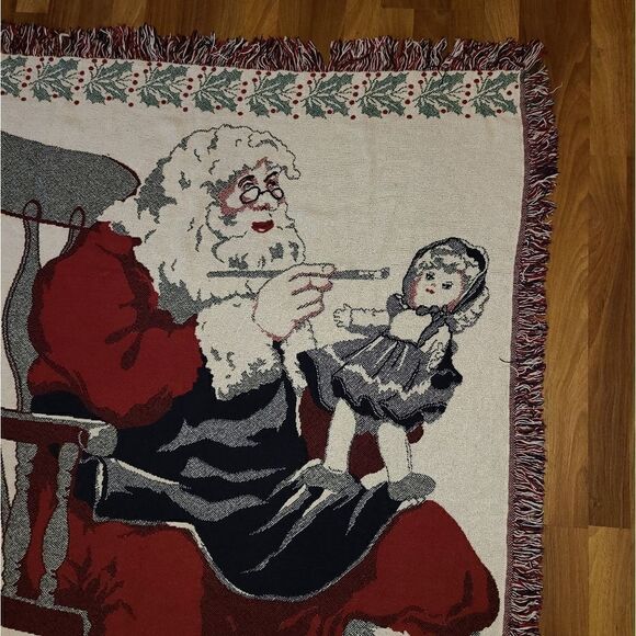 Santa Claus Christmas Throw Holiday Woven Tapestry Blanket 61" X 46" - Picture 2 of 7